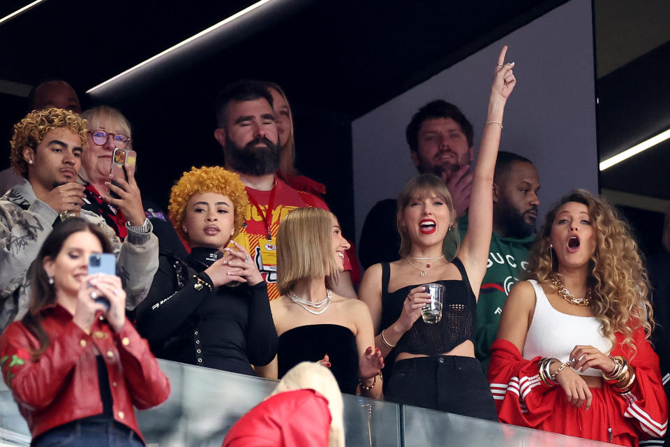 Taylor Swift arrives at the Super Bowl alongside Blake Lively and Ice