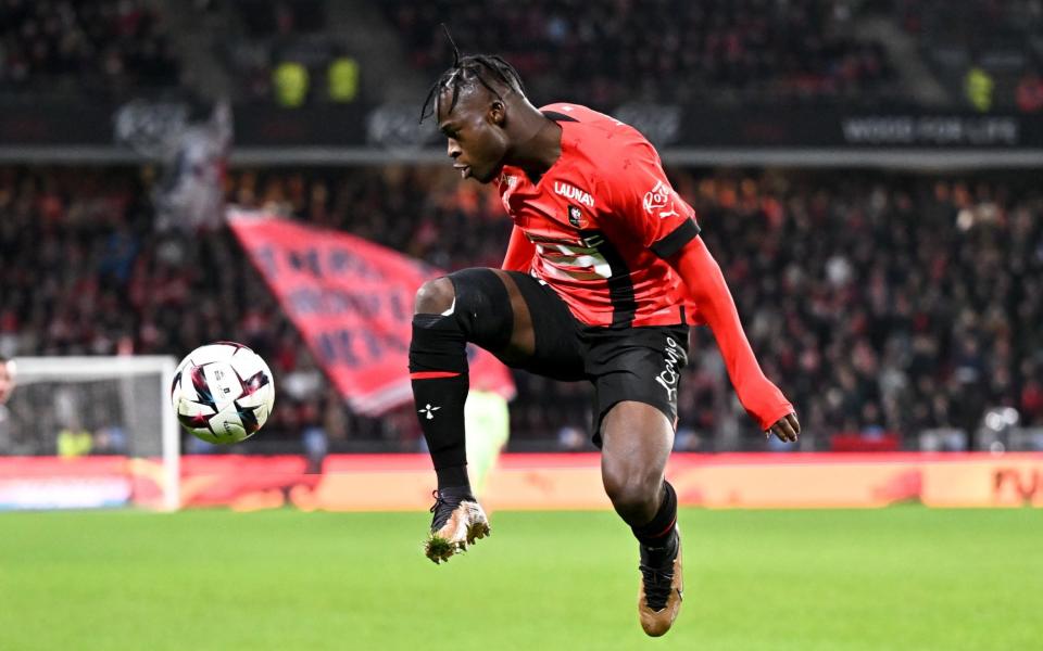 Kamaldeen SULEMANA (srfc) during the Ligue 1 Uber Eats match between Rennes and Nice at Roazhon Park on January 2, 2023 in Rennes, France - Anthony Bibard/Getty Images