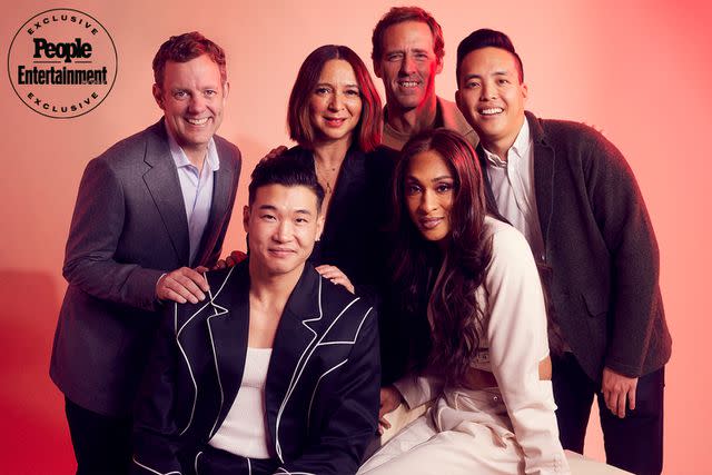 <p>Corey Nickols/Getty</p> (Clockwise from far left) Matt Hubbard, Maya Rudolph, Nat Faxon, Alan Yang, Michaela Jae Rodriguez, and Joel Kim Booster of 'Loot'