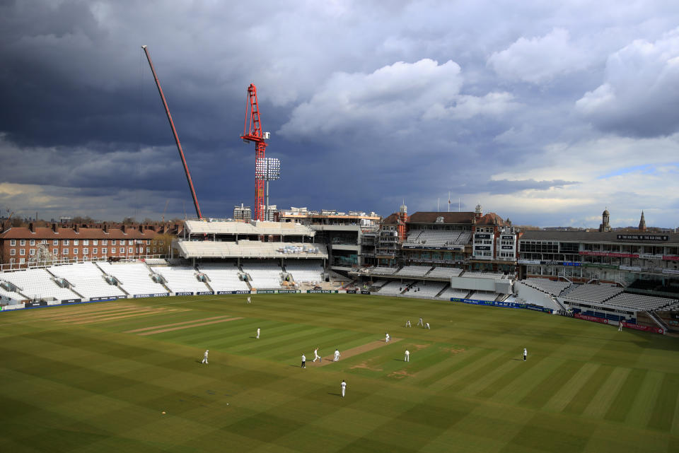 <p>A general view of play during the LV= Insurance County Championship match at The Kia Oval, Surrey, London. Picture date: Thursday April 15, 2021.</p>
