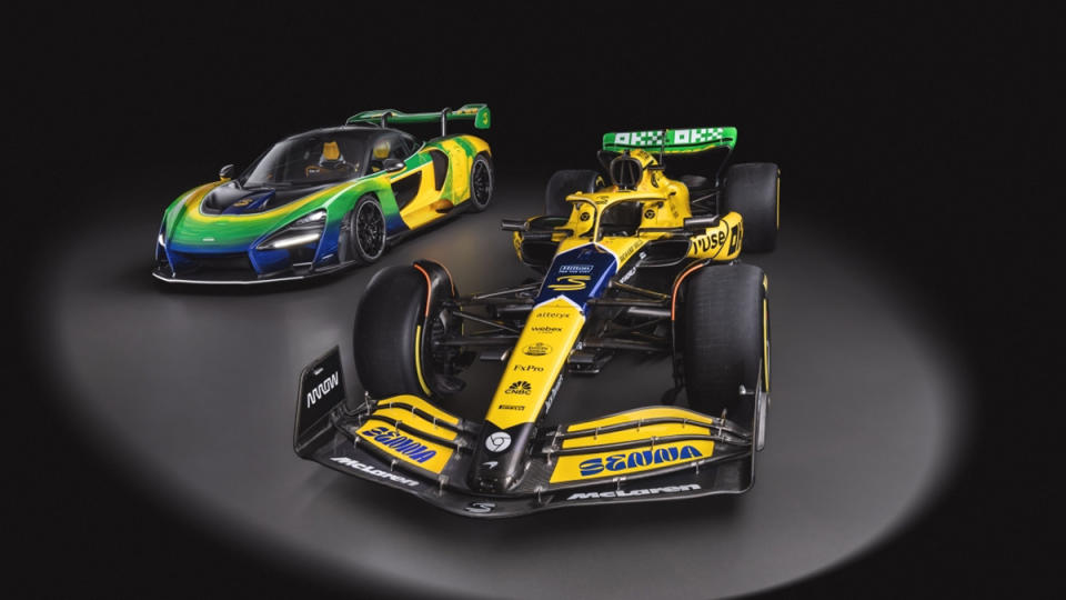 The McLaren Senna "Senna Sempre" and McLaren MCL38 race car