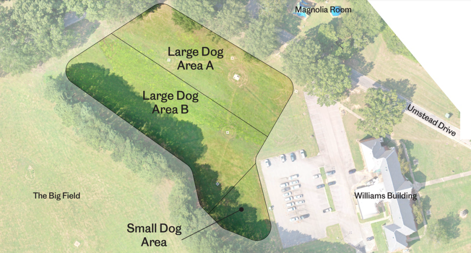 A rendering of the new dog park at Dorothea Dix Park