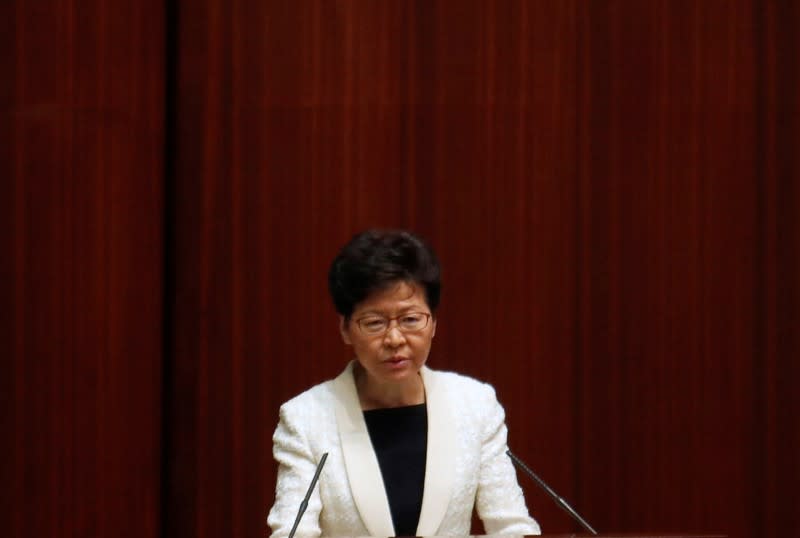 Hong Kong's Chief Executive Carrie Lam answers questions from lawmakers at the Legislative Council in Hong Kong