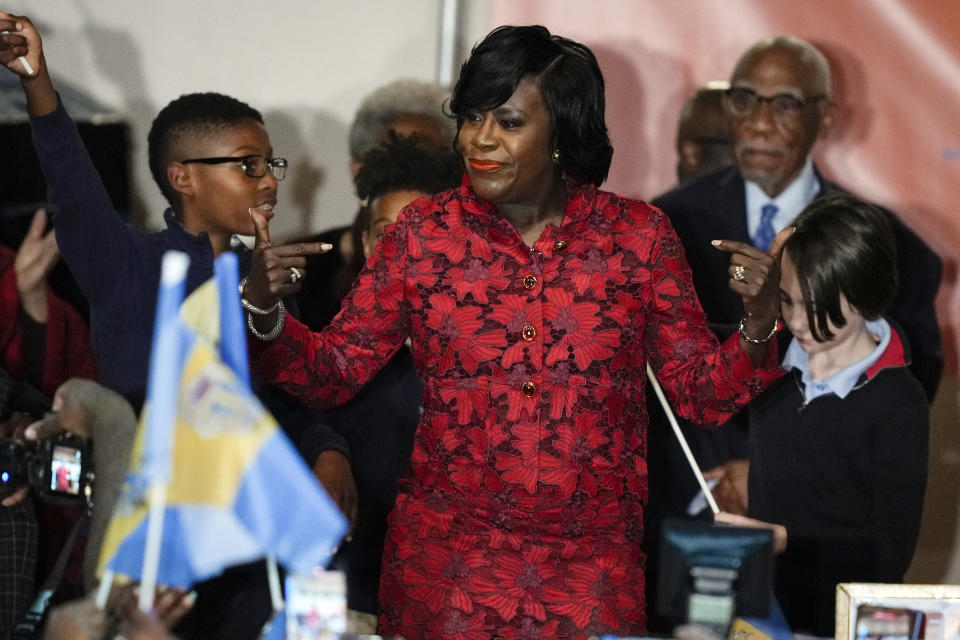 Democratic mayoral candidate Cherelle Parker arrives at an election night event party in Philadelphia, Tuesday, Nov. 7, 2023. Parker has been elected as Philadelphia's 100th mayor, becoming the first woman to hold the office. (AP Photo/Matt Rourke)