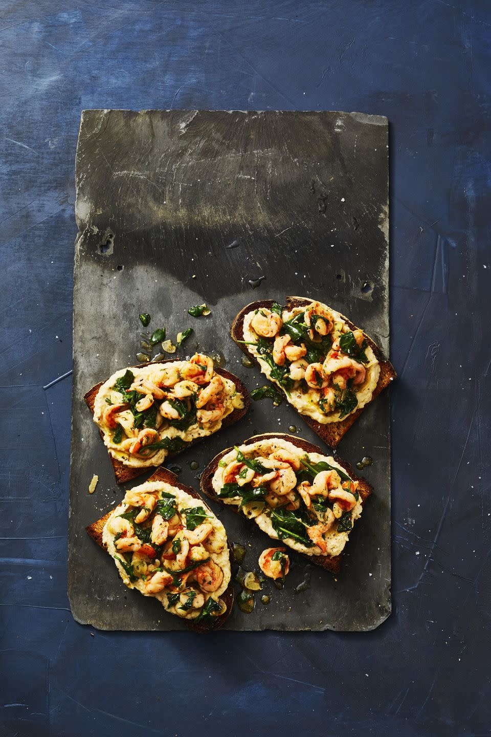 1) Garlicky Shrimp and White Bean Toast