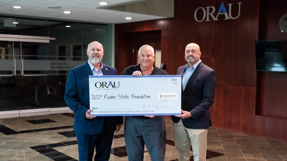 From left: Roane State President Chris Whaley, ORAU President and CEO Andy Page, and Roane State Foundation Campaign Manager Joey Gilbert.