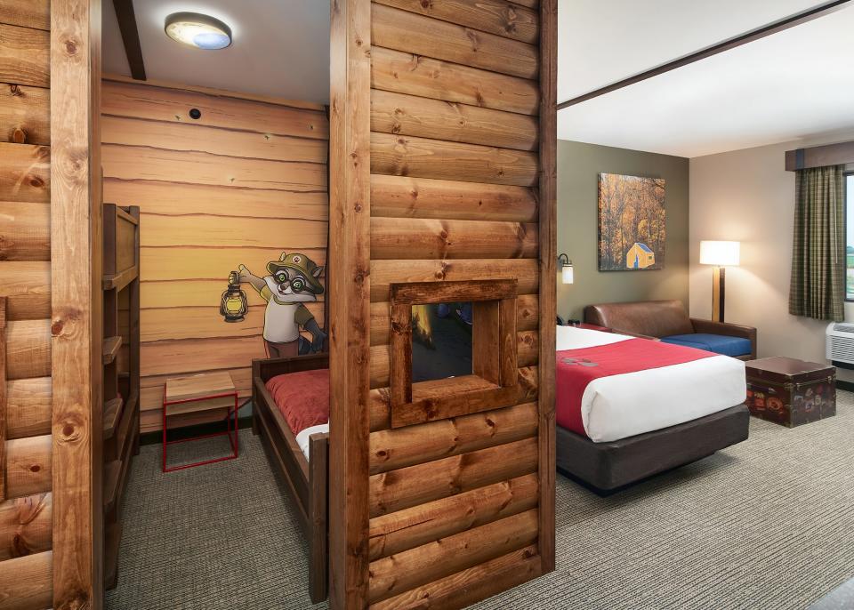 Renderings of the "Deluxe Kid Cabin," one of the lodging options at Great Wolf Lodge Maryland.