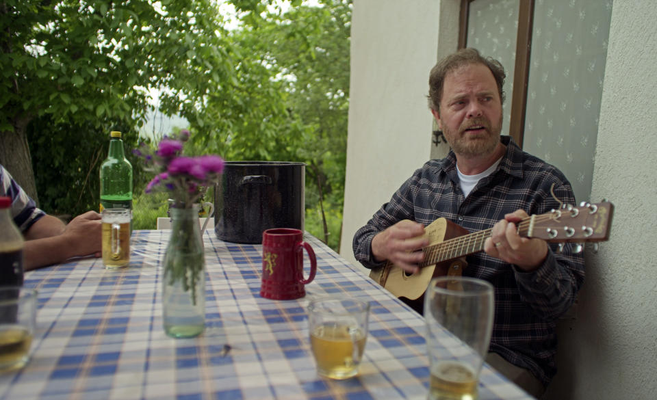 This image released by Peacock shows Rainn Wilson in a scene from "Rainn Wilson and the Geography of Bliss." (Peacock via AP)