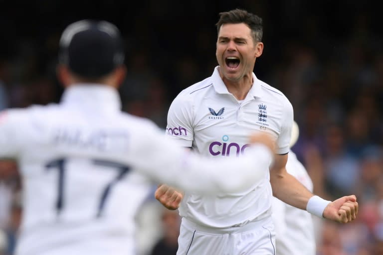 'No interest in retiring': England fast bowler James Anderson celebrates after dismissing Australia's Mitchell Marsh on Friday (Daniel LEAL)