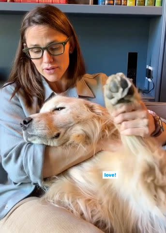 <p>Jennifer Garner/ Instagram</p> Jennifer Garner and with her golden retriever Birdie