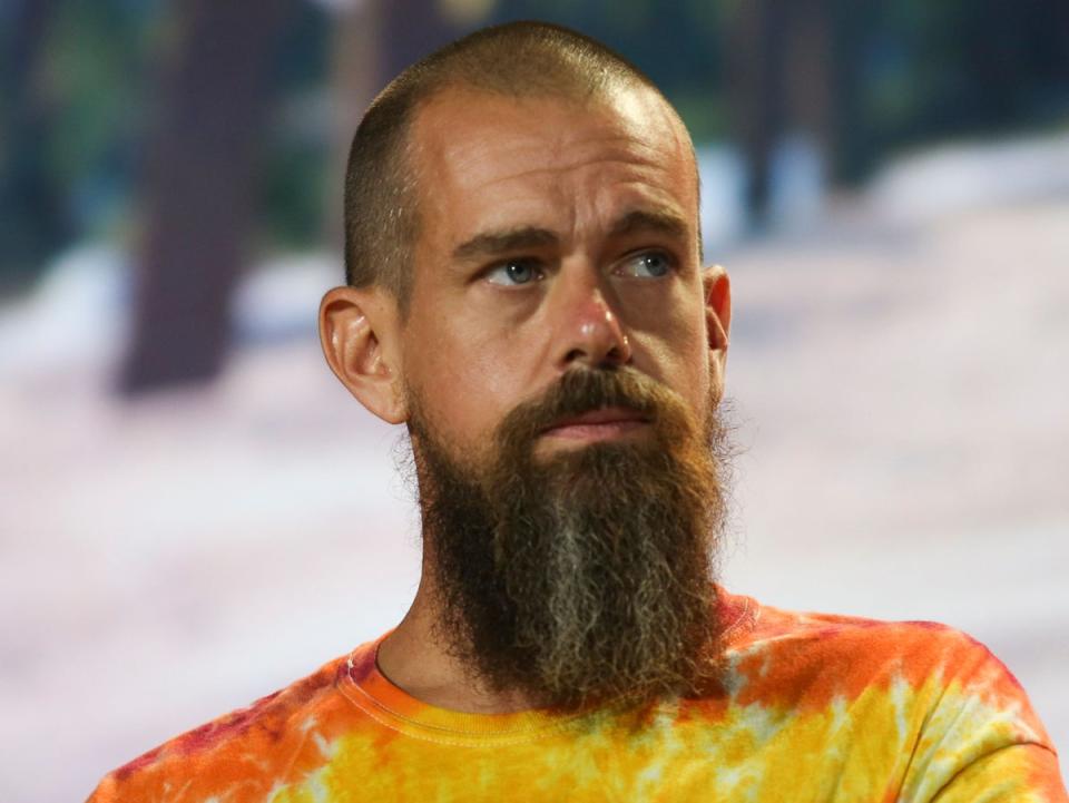 Jack Dorsey at the Bitcoin 2021 conference in Miami, Florida (Marco Bello/AFP via Getty Images)