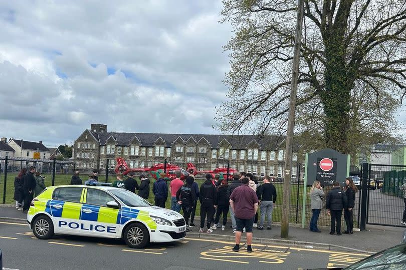 Police and two air ambulances at the scene at Ysgol Dyffryn Aman