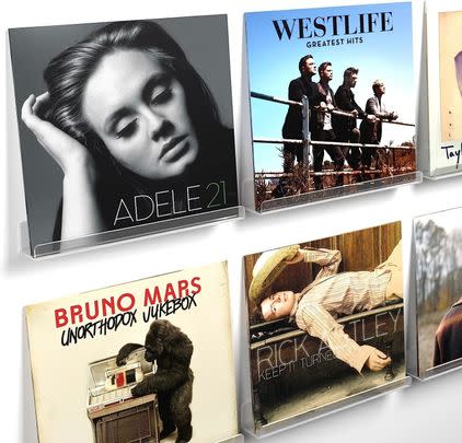 A six-pack of acrylic record shelves for 46% off