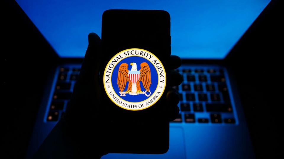 PHOTO: National Security Agency seal is displayed on a mobile phone screen in an illustration photo. (NurPhoto via Getty Images)