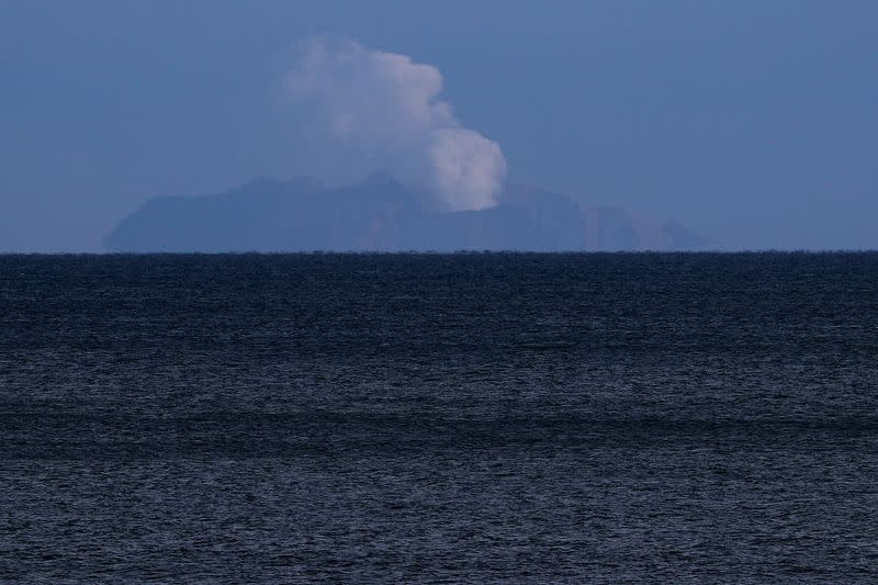 A general view of the Whakaari, also known as White Island volcano, seen from Ohope beach in Whakatane, New Zealand