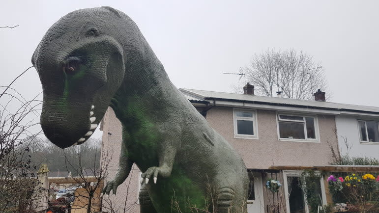 The plastic creature has transformed the outside of the house. (Wales News)