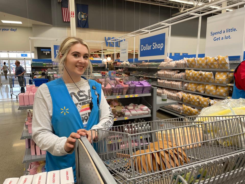 Raelynn Rasegan, a team lead at Howell Walmart Supercenter, stands in a new "dollar shop" section Friday, April 14, 2023.