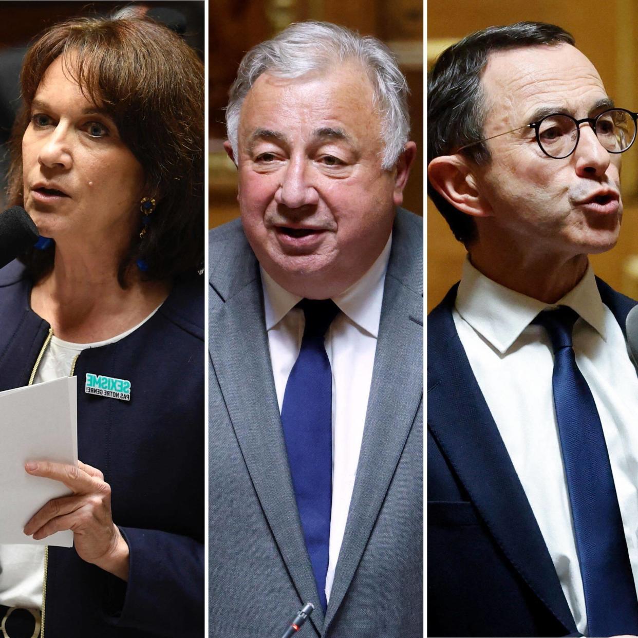 Ce que le Sénat veut faire de la réforme des retraites - photo d’illustration de Laurence Rossignol (SER), Gérard Larcher, président LR du Sénat et Bruno Retailleau (LR)