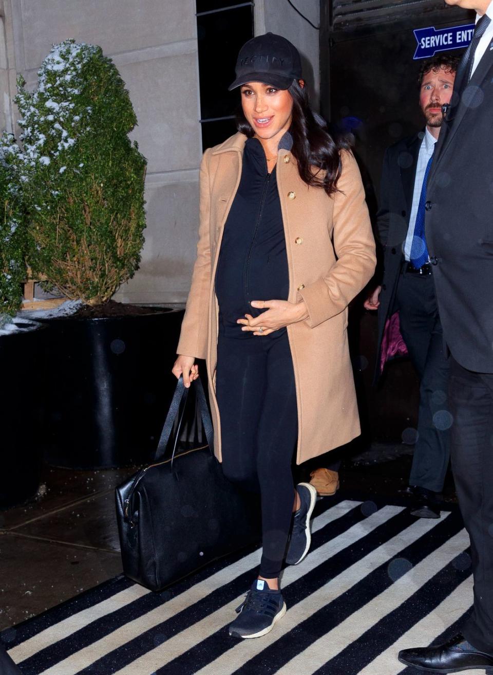 <p>Meghan Markle wore a camel coat over her black atheleisure outfit that she paired with a black baseball cap, sneakers, and a leather <a href="https://go.redirectingat.com?id=74968X1596630&url=https%3A%2F%2Fwww.cuyana.com%2Fle-sud-leather-weekender.html&sref=https%3A%2F%2Fwww.townandcountrymag.com%2Fstyle%2Ffashion-trends%2Fg3272%2Fmeghan-markle-preppy-style%2F" rel="nofollow noopener" target="_blank" data-ylk="slk:weekender by Cuyana;elm:context_link;itc:0;sec:content-canvas" class="link ">weekender by Cuyana</a>, as she left the Mark Hotel for the airport. The Duchess has been in New York for the past five days to <a href="https://www.townandcountrymag.com/society/tradition/a26409579/meghan-markle-baby-shower-details/" rel="nofollow noopener" target="_blank" data-ylk="slk:celebrate her baby shower;elm:context_link;itc:0;sec:content-canvas" class="link ">celebrate her baby shower</a> with close friends. </p><p><a class="link " href="https://go.redirectingat.com?id=74968X1596630&url=https%3A%2F%2Fwww.cuyana.com%2Fle-sud-leather-weekender.html&sref=https%3A%2F%2Fwww.townandcountrymag.com%2Fstyle%2Ffashion-trends%2Fg3272%2Fmeghan-markle-preppy-style%2F" rel="nofollow noopener" target="_blank" data-ylk="slk:SHOP NOW;elm:context_link;itc:0;sec:content-canvas">SHOP NOW</a> <em>Cuyana Weekender Bag, $395</em></p>