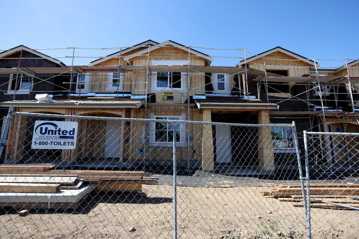 NOVATO, CALIFORNIA - MARCH 23: New homes under construction are seen at a housing development on March 23, 2022 in Novato, California. According to a report by the Commerce Department, sales of new single-family homes slowed in February as mortgage rates inch up and and house prices continue to rise. (Photo by Justin Sullivan/Getty Images)