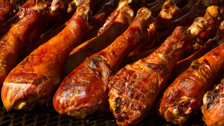 Row of smoked turkey legs