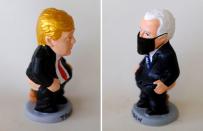 A combo picture shows a clay "caganer" representing U.S. President Trump and a clay ''caganer'' representing Democratic presidential candidate Biden, in Torroella de Montgri