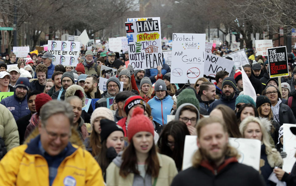 <p>Several hundred students, parents, concerned citizens and anti-gun advocates marched in downtown Jackson, Miss. (AP Photo/Rogelio V. Solis) </p>