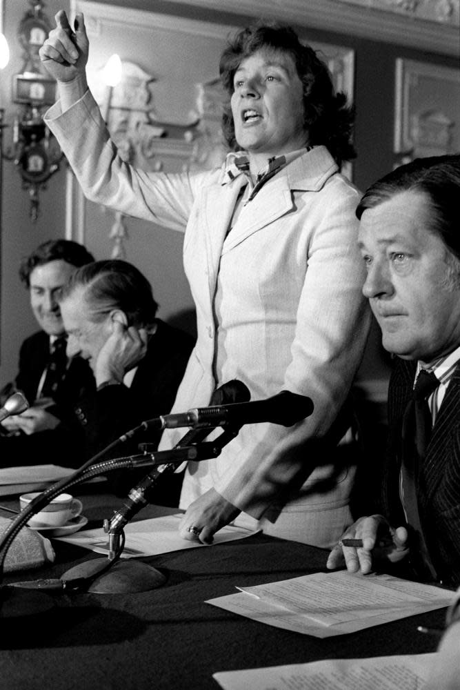 Shirley Williams, secretary of state for prices and consumer protection, in 1975, at a London press conference on behalf of the Labour campaign for Britain in Europe.