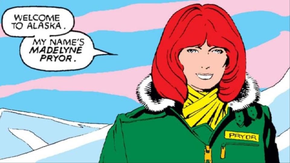 Madelyne Pryor's first appearance as a pilot in Uncanny X-Men #168. Art by Paul Smith.