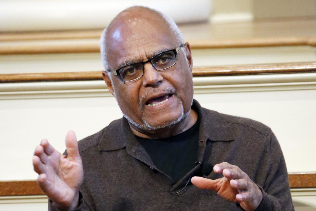 This 2014 file photo shows Robert "Bob" Moses, a director of the Mississippi Summer Project and organizer for the Student Nonviolent Coordinating Committee, answering questions about Freedom Summer in 1964 during a national youth summit hosted by the Smithsonian's National Museum of American History, at the Old Capitol Museum in Jackson, Miss. 