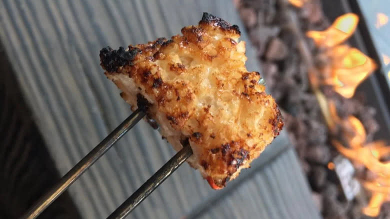 Fire roasted Rice Krispies treat on skewer