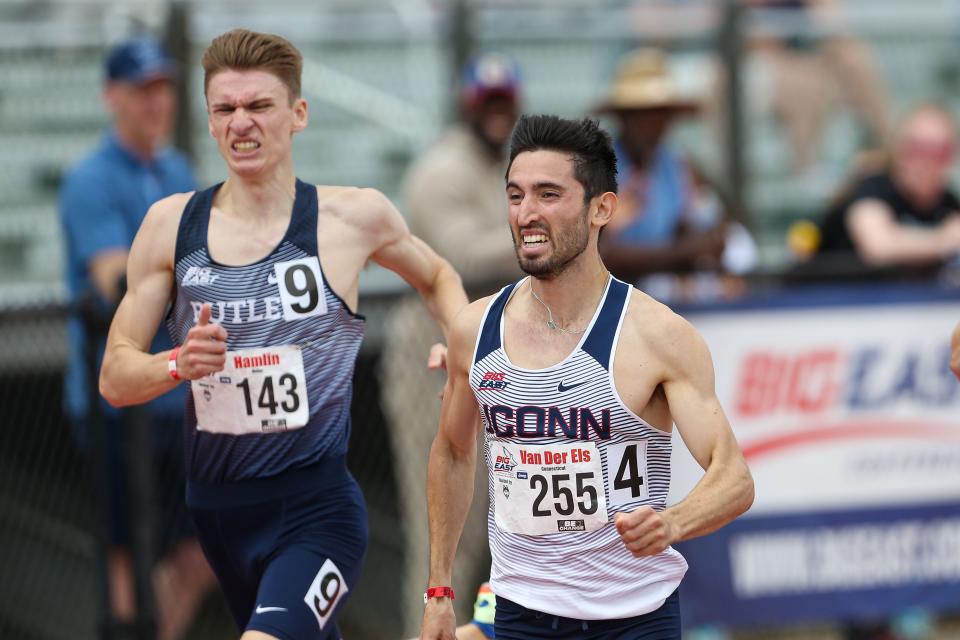 Butler's Jesse Hamlin finishes second to UConn's Eric van der Els in Big East 1,500 meters at Storrs, Conn.