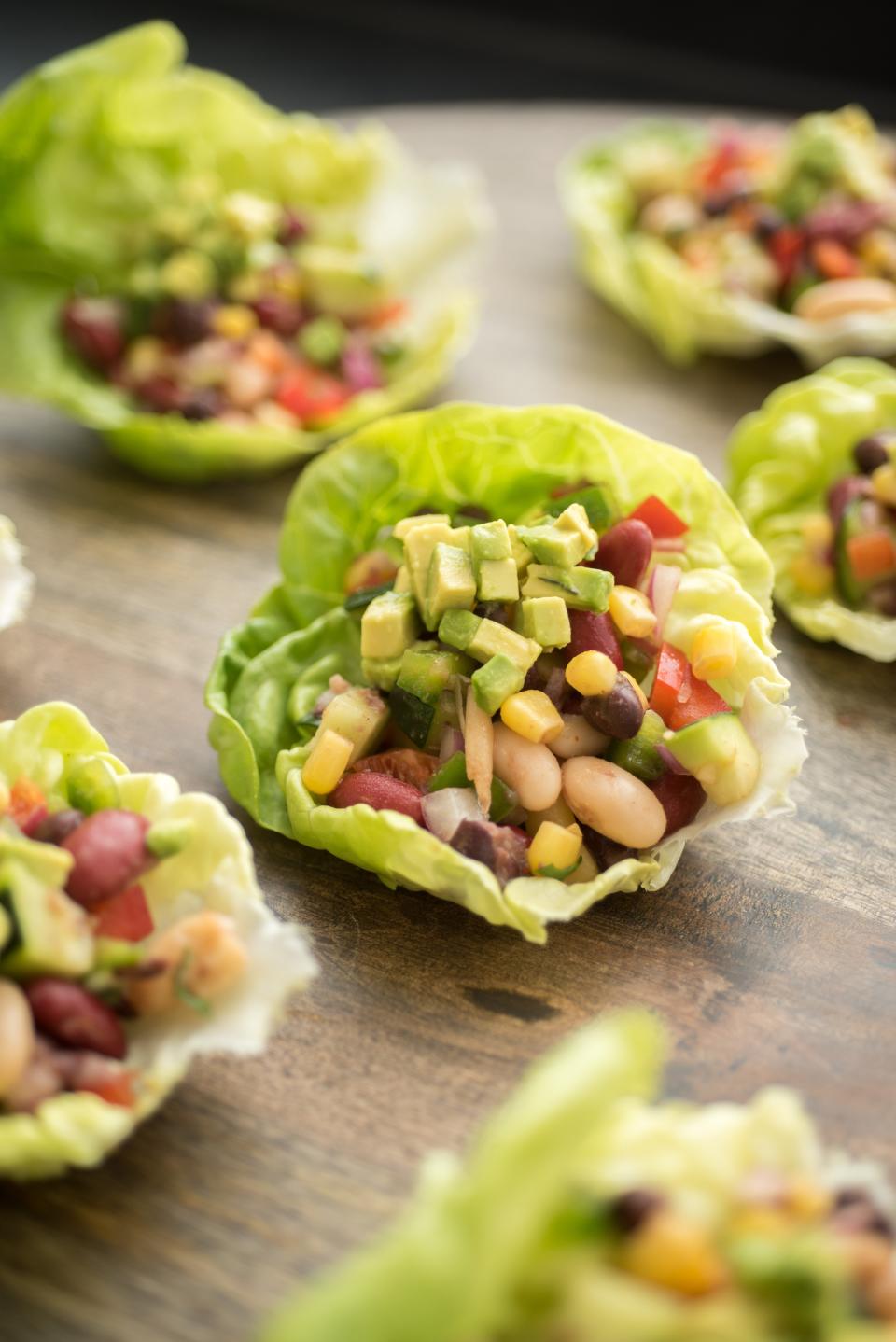 Tex-Mex Bean Salad calls for three varieties of canned beans and a can of corn.