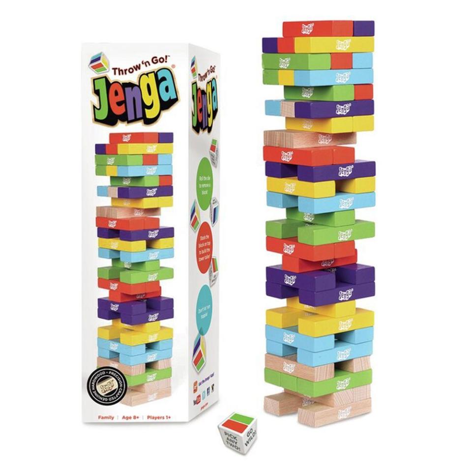 <p><strong>Jenga</strong></p><p>wayfair.com</p><p><strong>$27.50</strong></p><p><a href="https://go.redirectingat.com?id=74968X1596630&url=https%3A%2F%2Fwww.wayfair.com%2Ffurniture%2Fpdp%2Fjenga-throw-n-go-hardwood-game-jega1004.html&sref=https%3A%2F%2Fwww.bestproducts.com%2Fparenting%2Fkids%2Fg38571449%2Fgifts-for-11-year-old-boys%2F" rel="nofollow noopener" target="_blank" data-ylk="slk:Shop Now" class="link ">Shop Now</a></p><p>In this version of the classic game of stacking and balance, Throw 'n Go Jenga leaves some moves to chance. Colored dice — not strategy — determine which blocks you have to remove from the tower. Can be played alone or with friends.</p>