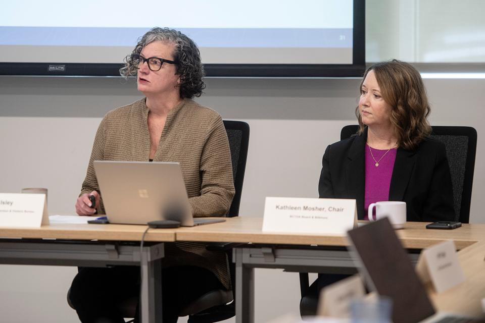 Vic Isley, left, president and CEO of the Buncombe County TDA and Kathleen Mosher, chair, sit in on the TDA meeting May 31, 2023.