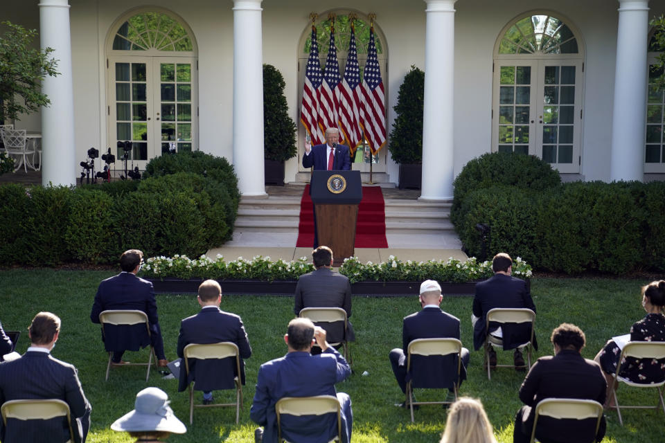 President Donald Trump speaks during a news conference in the Rose Garden of the White House, Tuesday, July 14, 2020, in Washington. (AP Photo/Evan Vucci)