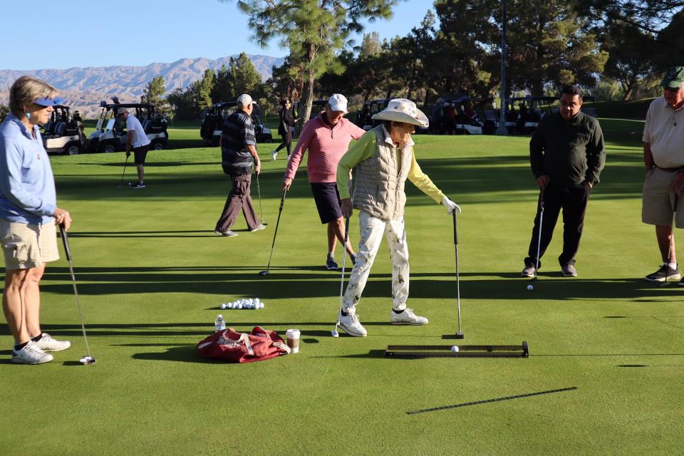 Susie Maxwell Berning, 2022 World Golf Hall of Fame inductee, conducts a putting clinic at the Riverside County Foundation on Aging's 11th annual Charity Golf Tournament on Nov. 11, 2023.