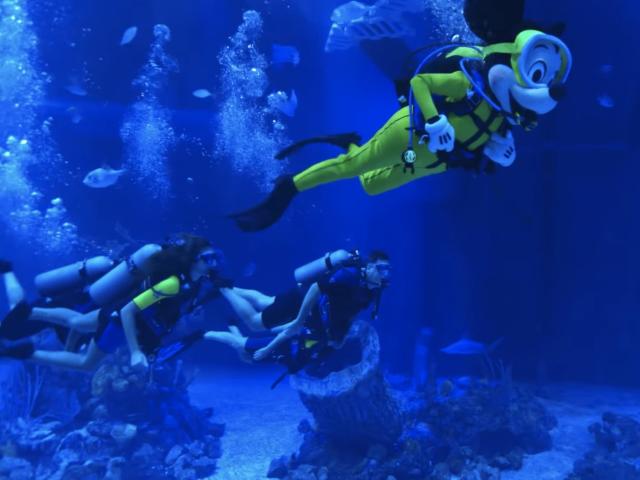 Mickey Mouse greeted fans while scuba diving in an aquarium tank at Disney  for World Oceans Day
