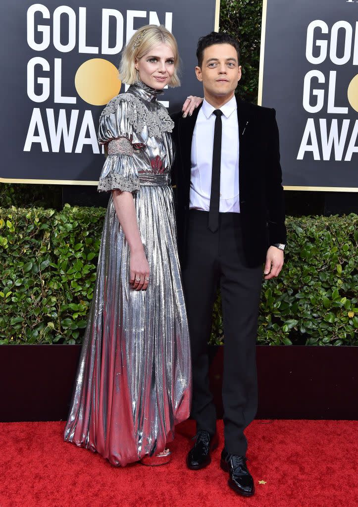 lucy boynton and rami malek at the 77th annual golden globe awards