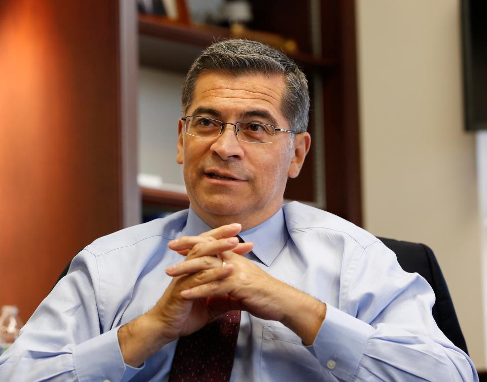 California Attorney General Xavier Becerra discusses various issues during an interview with The Associated Press in Sacramento Oct. 10, 2018.