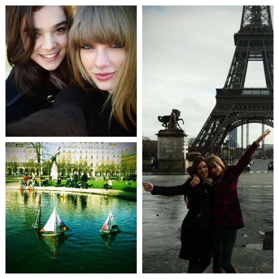 <p>Paris is known for being a romantic city, but it’s just as fun with a friend, as Taylor Swift knows. The songstress and Hailee Steinfeld made a day of it in 2013, “meandering around” and “laughing hysterically.” (Photo: <a rel="nofollow noopener" href="https://twitter.com/taylorswift13/status/295578061825515520" target="_blank" data-ylk="slk:Taylor Swift via Twitter;elm:context_link;itc:0;sec:content-canvas" class="link ">Taylor Swift via Twitter</a>) </p>