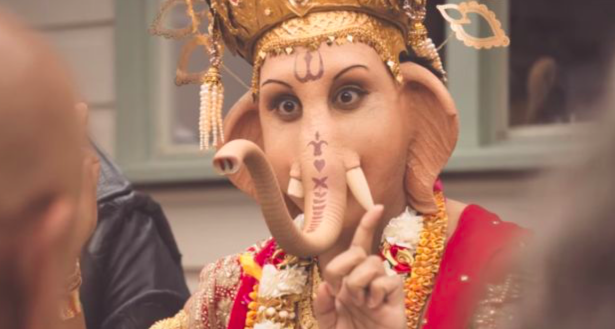 <em>The advert features Hindu god Ganesha eating lamb (Meat & Livestock Australia)</em>