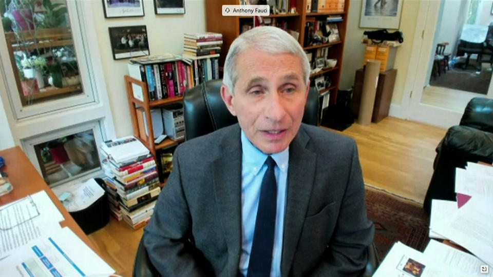 Dr. Anthony Fauci, director of the National Institute of Allergy and Infectious Diseases is seen in a frame grab from a video feed as he testifies remotely from his home during a U.S. Senate Committee for Health, Education, Labor, and Pensions hearing on the coronavirus disease (COVID-19) in Washington, U.S., May 12, 2020. U.S. (Senate Committee for Health, Education, Labor, and Pensions Committee/ via Reuters)