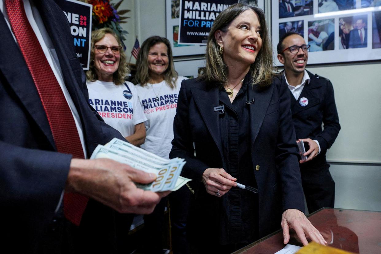 <span>Marianne Williamson had suspended her campaign on 7 February, after failing to make an impact in Iowa, New Hampshire, South Carolina and Nevada.</span><span>Photograph: Brian Snyder/Reuters</span>