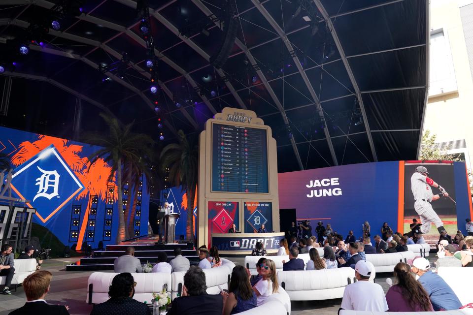 Jace Jung is selected by the Detroit Tigers with the 12th pick of the 2022 MLB baseball draft, Sunday, July 17, 2022, in Los Angeles.