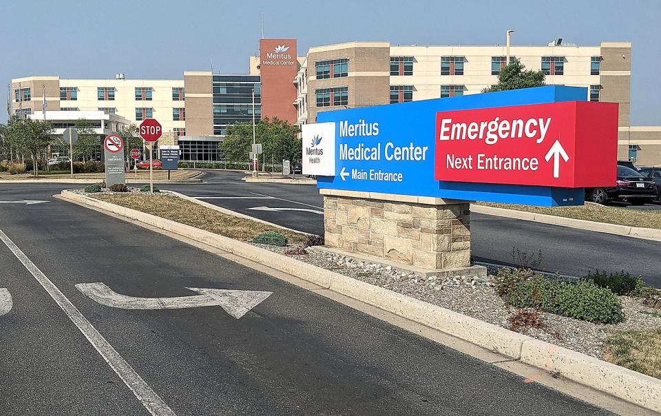 The entrance to Meritus Medical Center on July 28, 2021