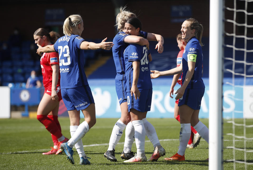 Sam Kerr's first-half hat-trick helped Chelsea to a 6-0 win over Birmingham that moved them up to 50 points in the Barclays FA WSL table © Action Images via Reuters