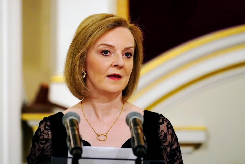 Foreign Secretary Liz Truss speaking at the Easter Banquet at Mansion House in the City of London. Picture date: Wednesday April 27, 2022. (PA Wire)