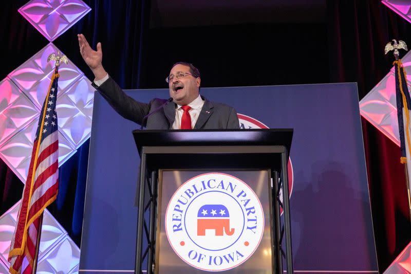 The Iowa Republican Party holds its annual legislative breakfast a week ahead of the caucus vote in Des Moines