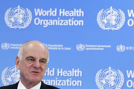 U.N. Secretary-General's Special Envoy for Ebola David Nabarro addresses the media on World Health Organization (WHO)'s health emergency preparedness and response capacities in Geneva, Switzerland, July 31, 2015. REUTERS/Pierre Albouy
